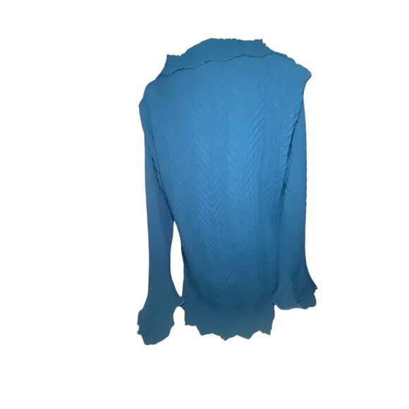 Komarov Womens Blue Crinkle Ruffled Blouse Long Sleeve Lace Trim Witchy Festival - Picture 3 of 9